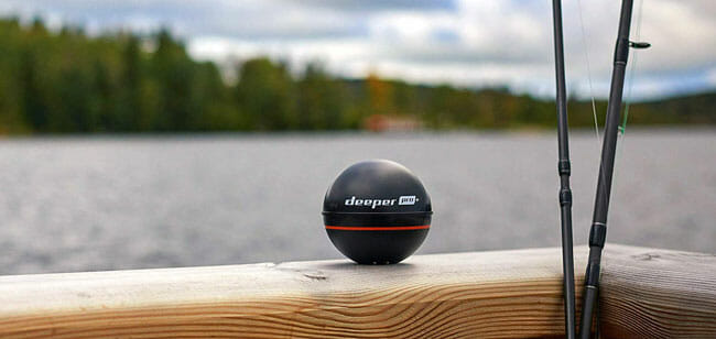 Deeper PRO+ on wood with fishing rods