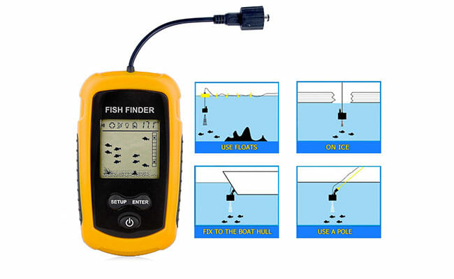 Venterior Portable Fish Finder with an illustration of fishing